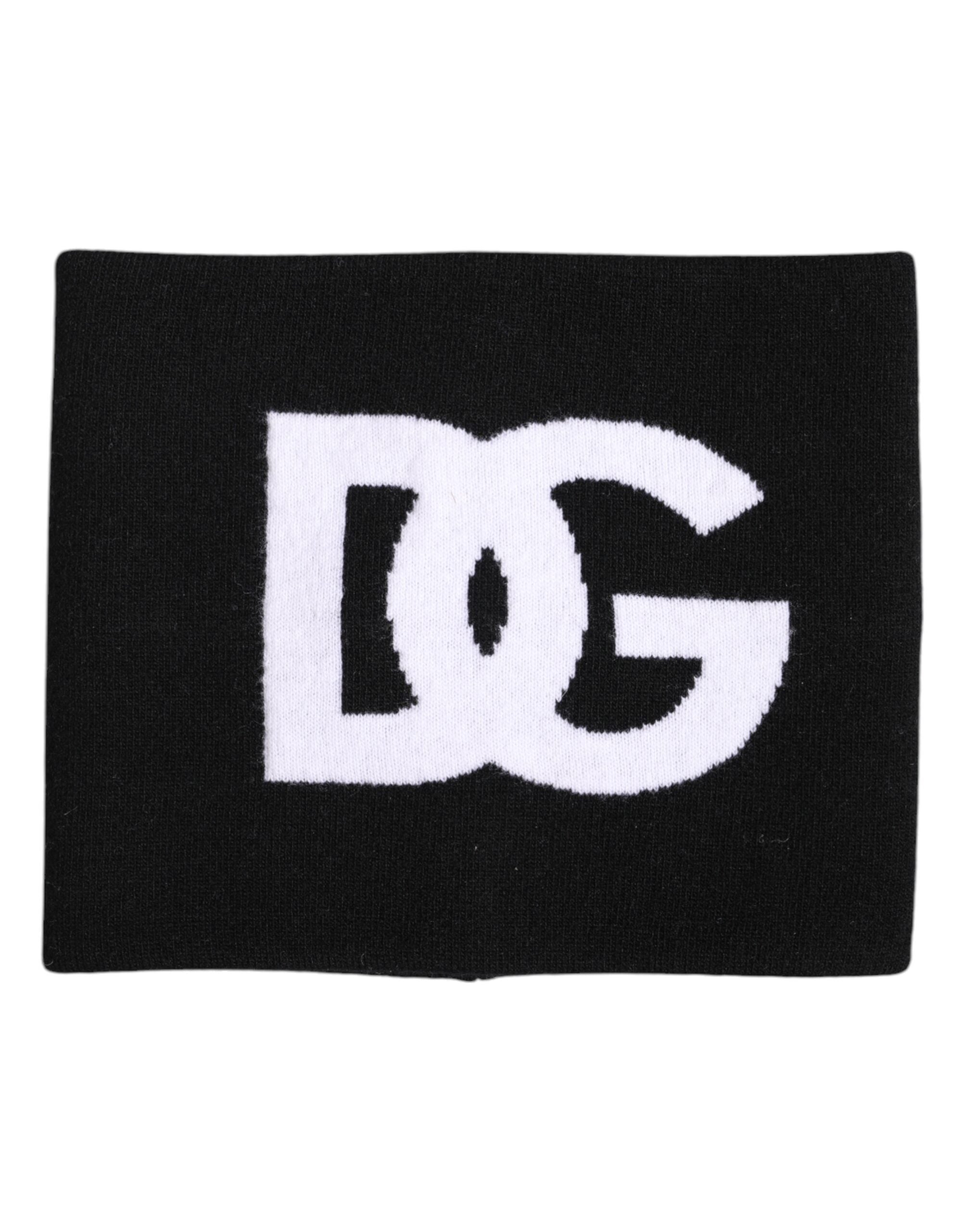 Dolce &amp; Gabbana Black White Logo Print Knitted Neck Warmer Scarf