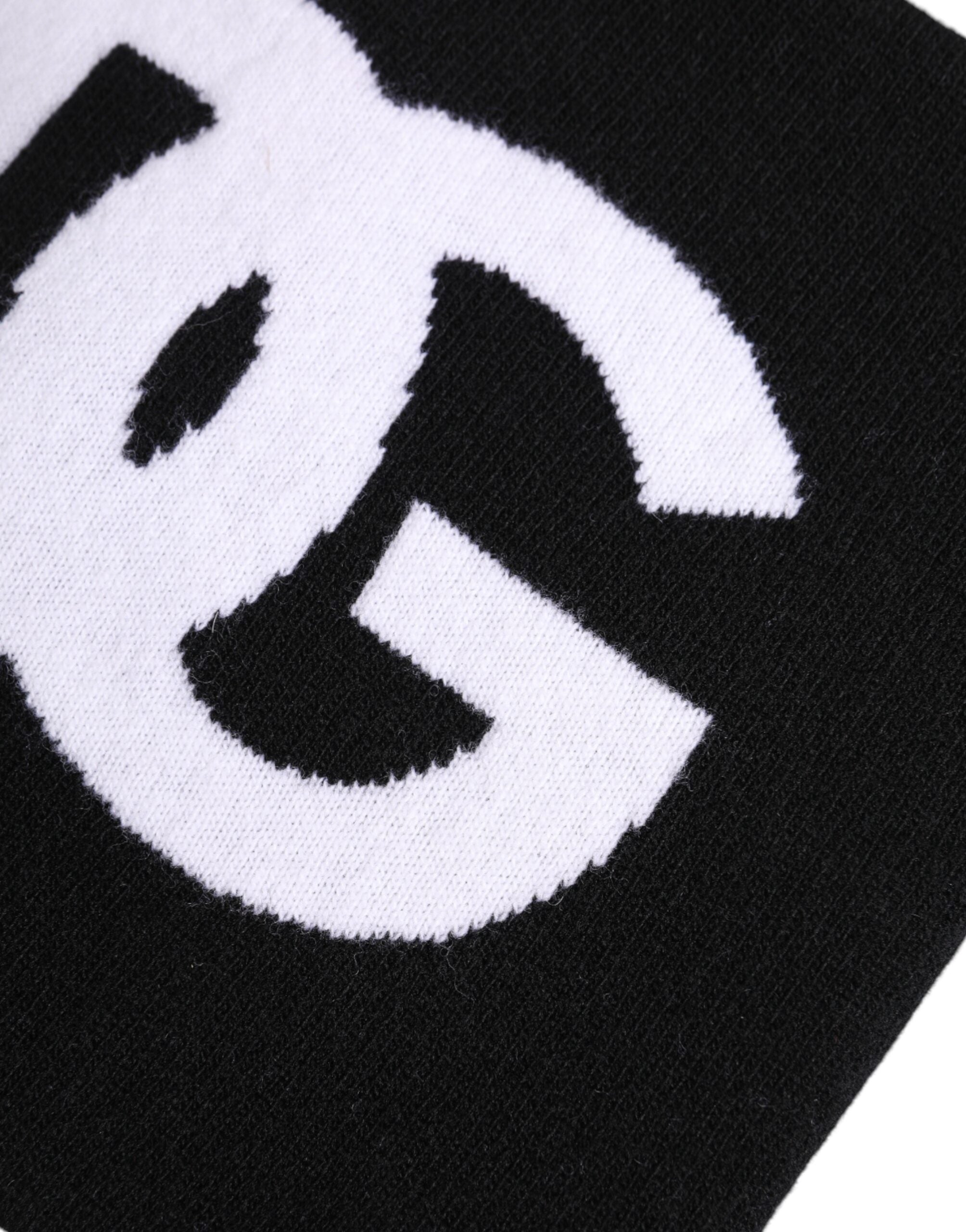 Dolce &amp; Gabbana Black White Logo Print Knitted Neck Warmer Scarf
