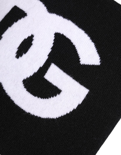 Dolce &amp; Gabbana Black White Logo Print Knitted Neck Warmer Scarf