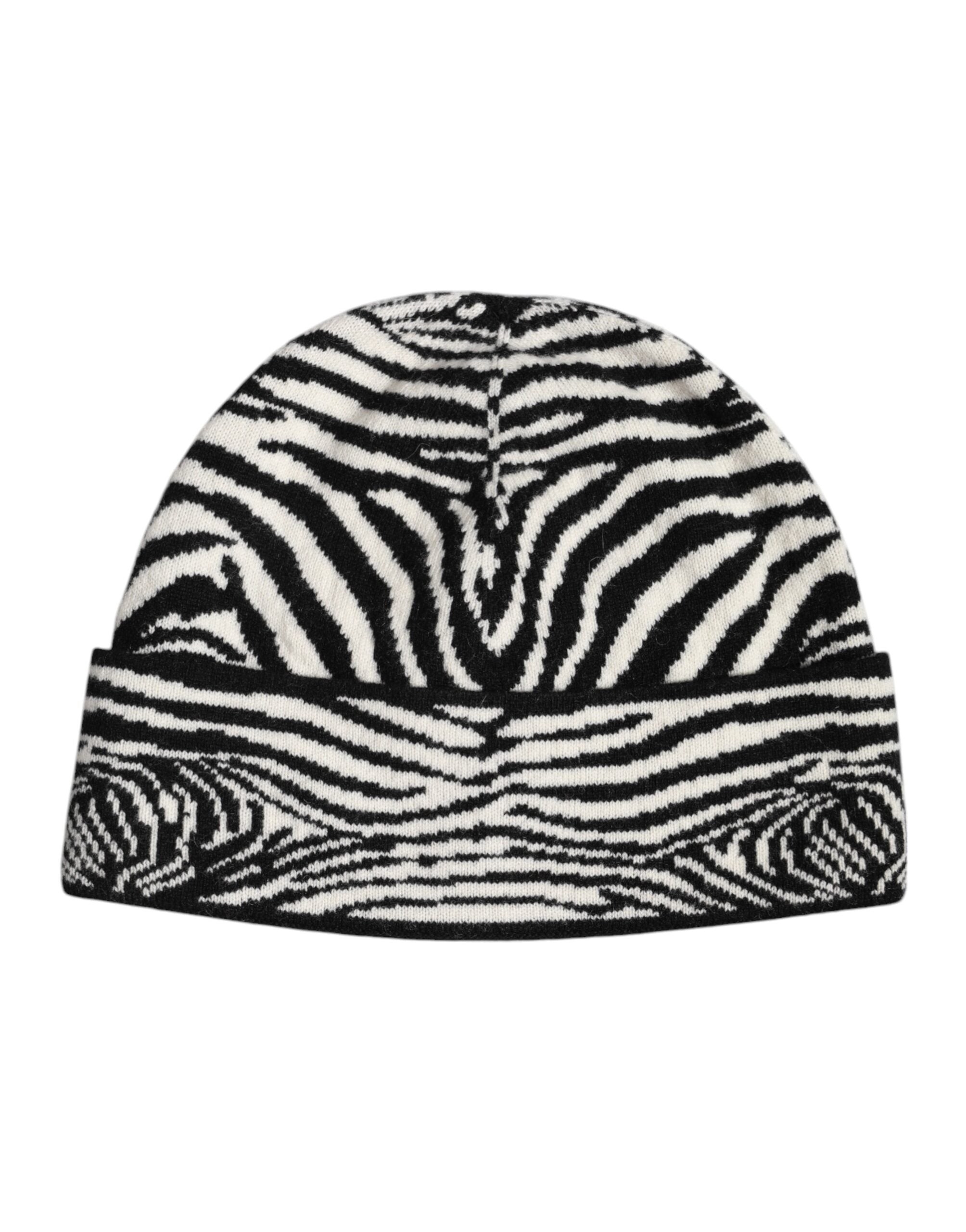 Dolce &amp;amp; Gabbana Svart Vit Zebra Stickad Vintermössa