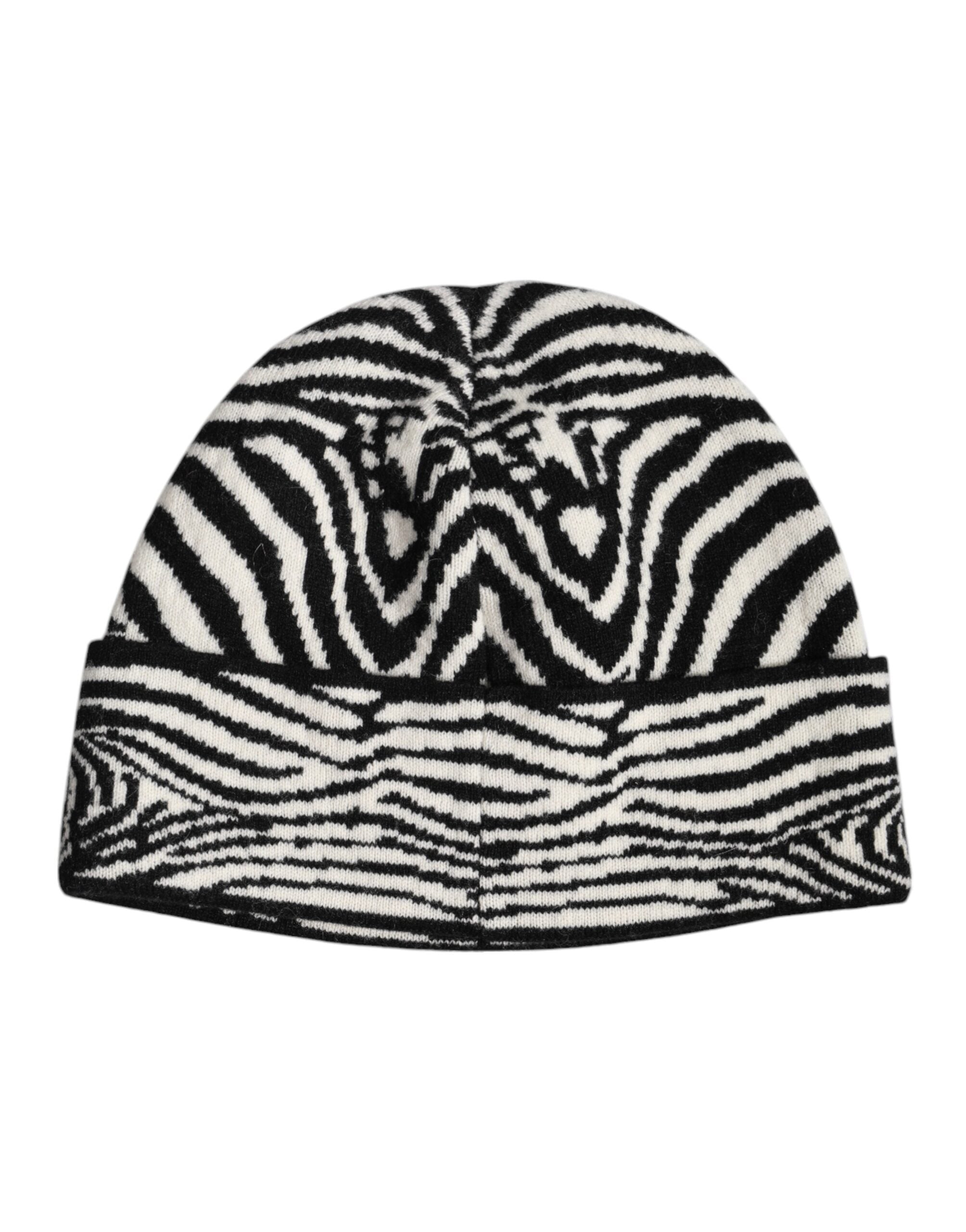 Dolce &amp;amp; Gabbana Svart Vit Zebra Stickad Vintermössa