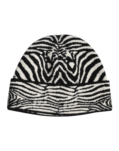 Dolce &amp;amp; Gabbana Svart Vit Zebra Stickad Vintermössa
