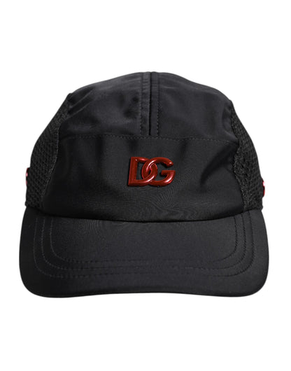 Dolce &amp; Gabbana Black Nylon DG Logo 6 Panels Baseball Cap