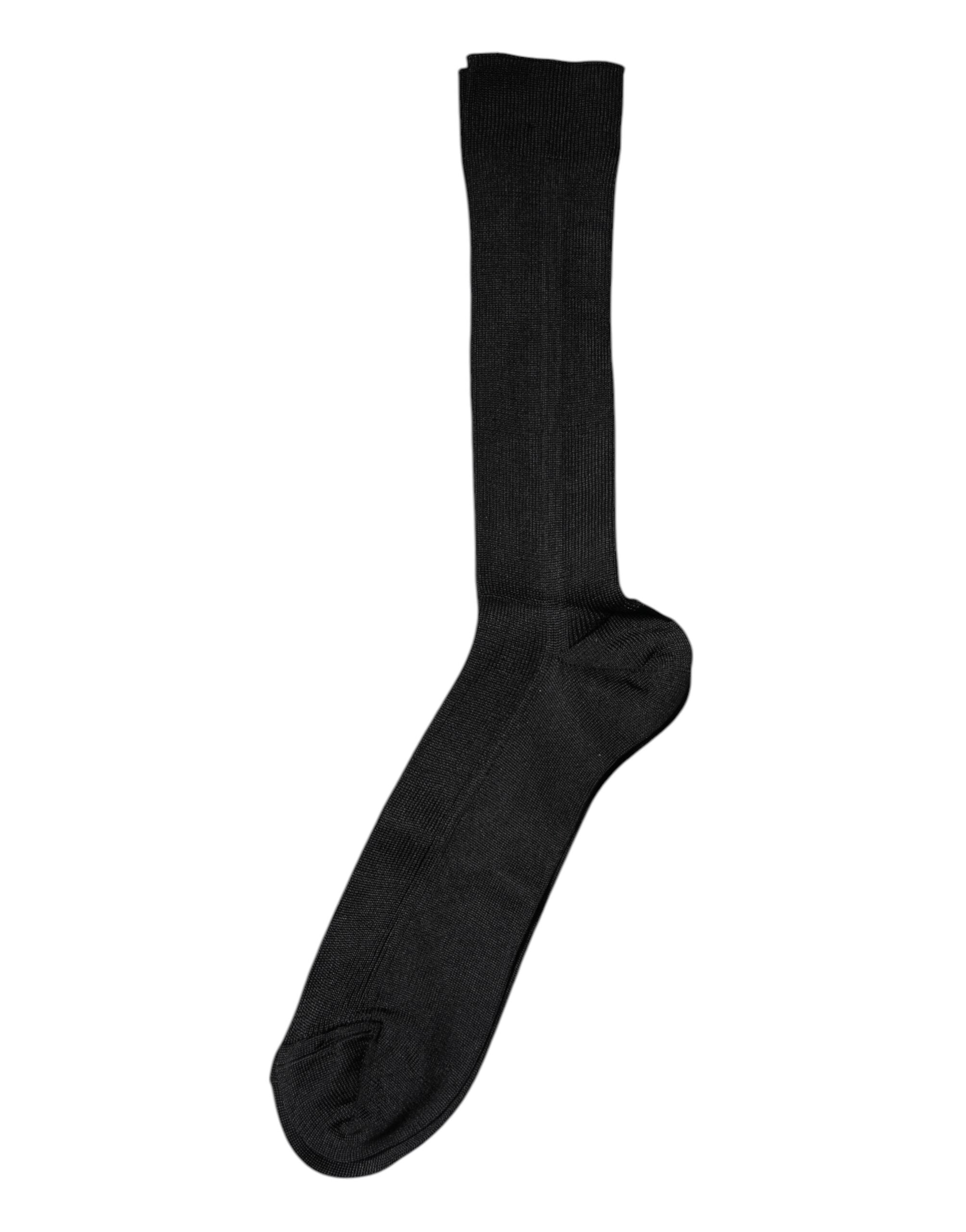 Dolce &amp; Gabbana Black Cotton DG Logo Mid Calf Men Socks