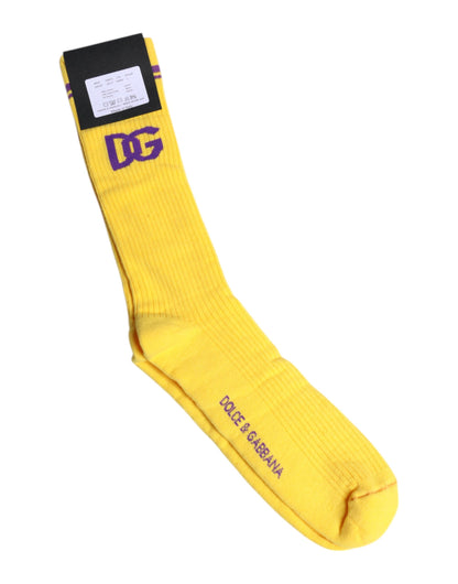 Dolce &amp; Gabbana Yellow Cotton DG Logo Mid Calf Socks