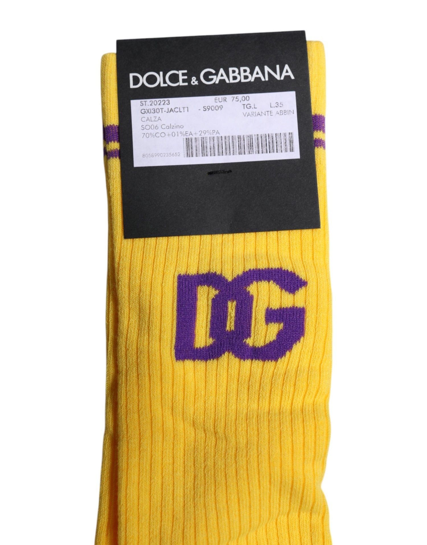 Dolce &amp; Gabbana Yellow Cotton DG Logo Mid Calf Socks