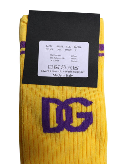 Dolce &amp; Gabbana Yellow Cotton DG Logo Mid Calf Socks