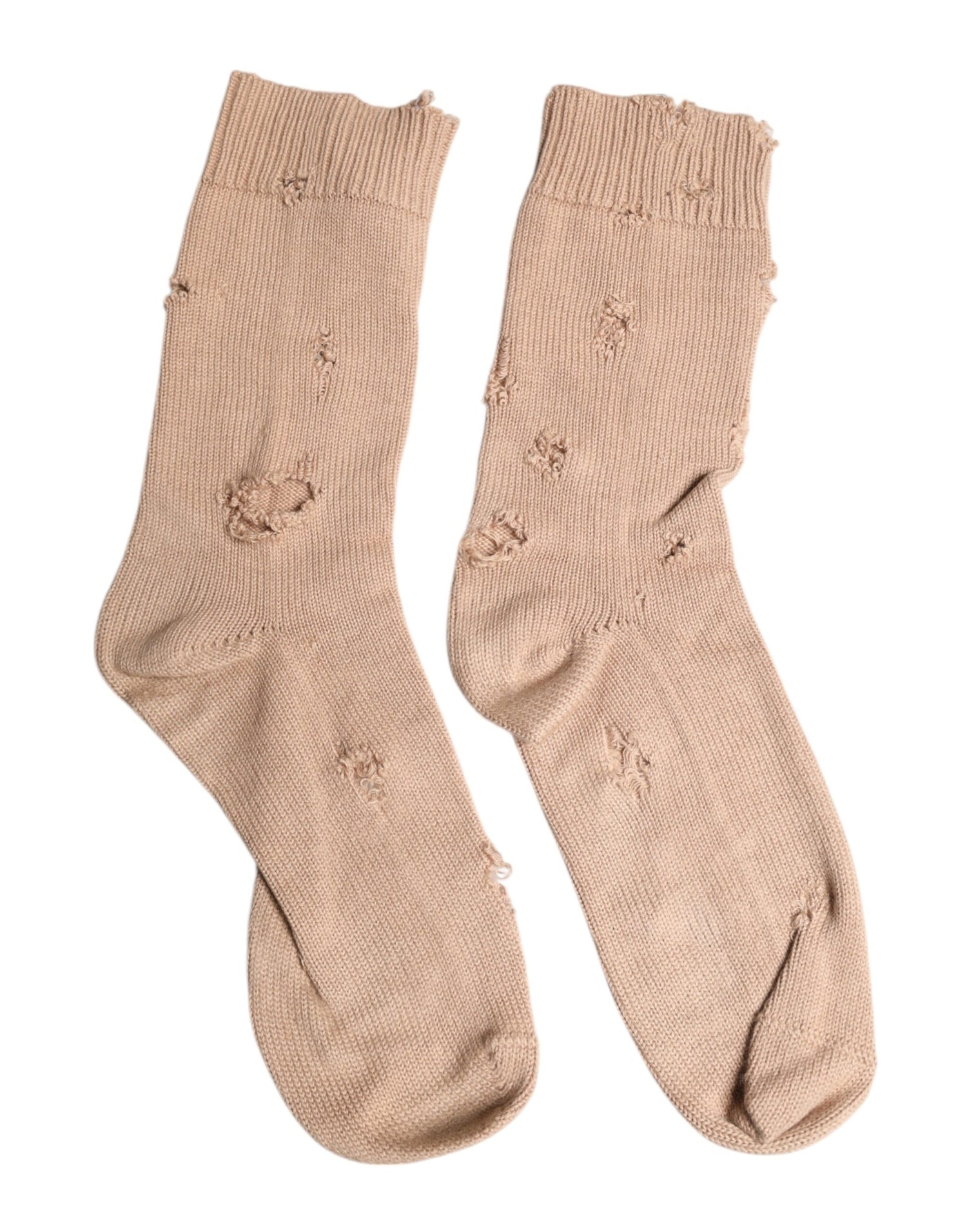 Dolce &amp; Gabbana Beige Solid Stretch Mid Calf Men Socks