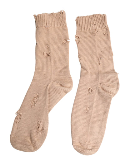 Dolce &amp; Gabbana Beige Solid Stretch Mid Calf Men Socks