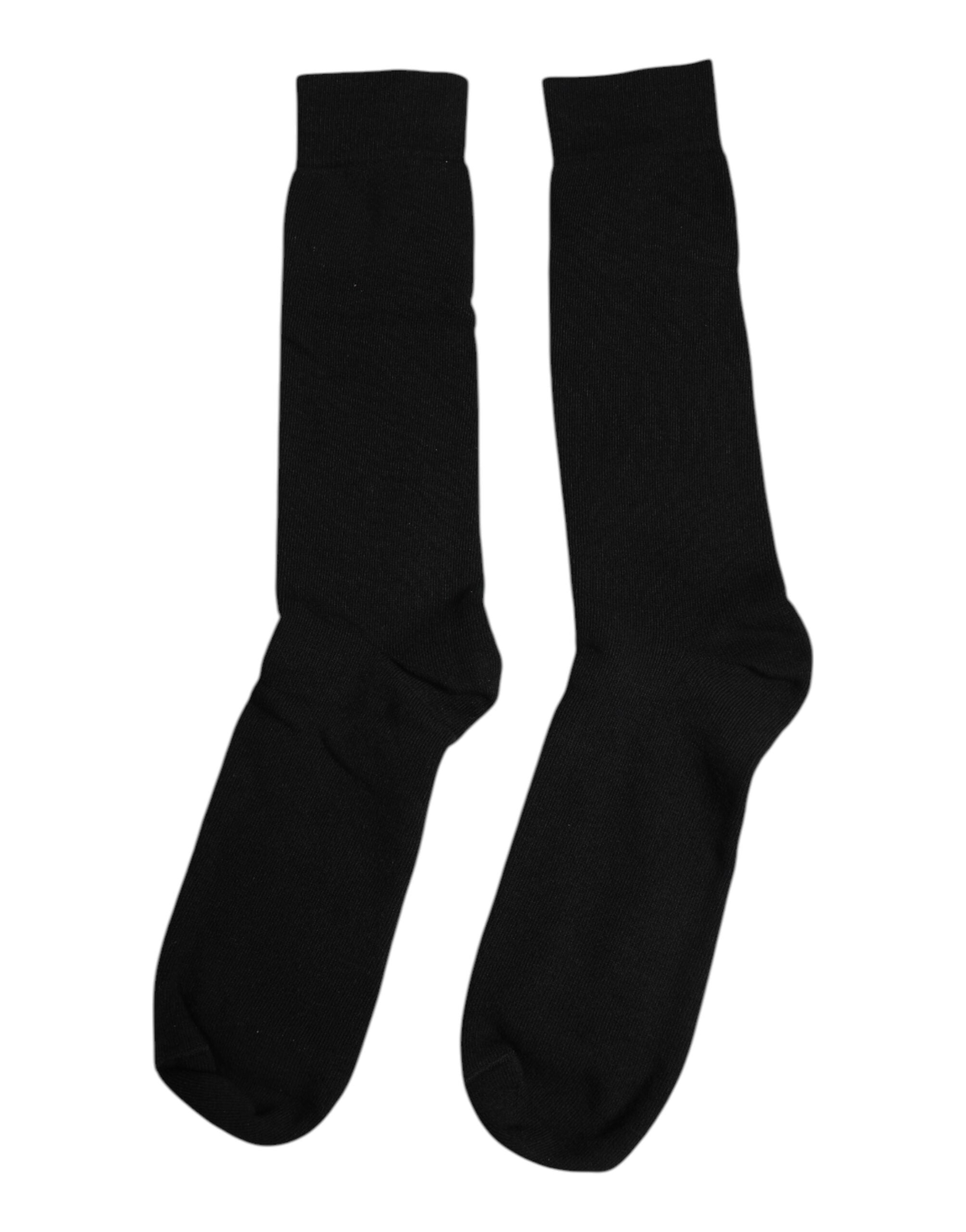 Dolce &amp; Gabbana Black Solid Cotton Mid Calf Men Socks