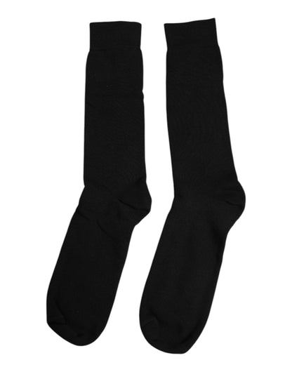 Dolce &amp; Gabbana Black Solid Cotton Mid Calf Men Socks