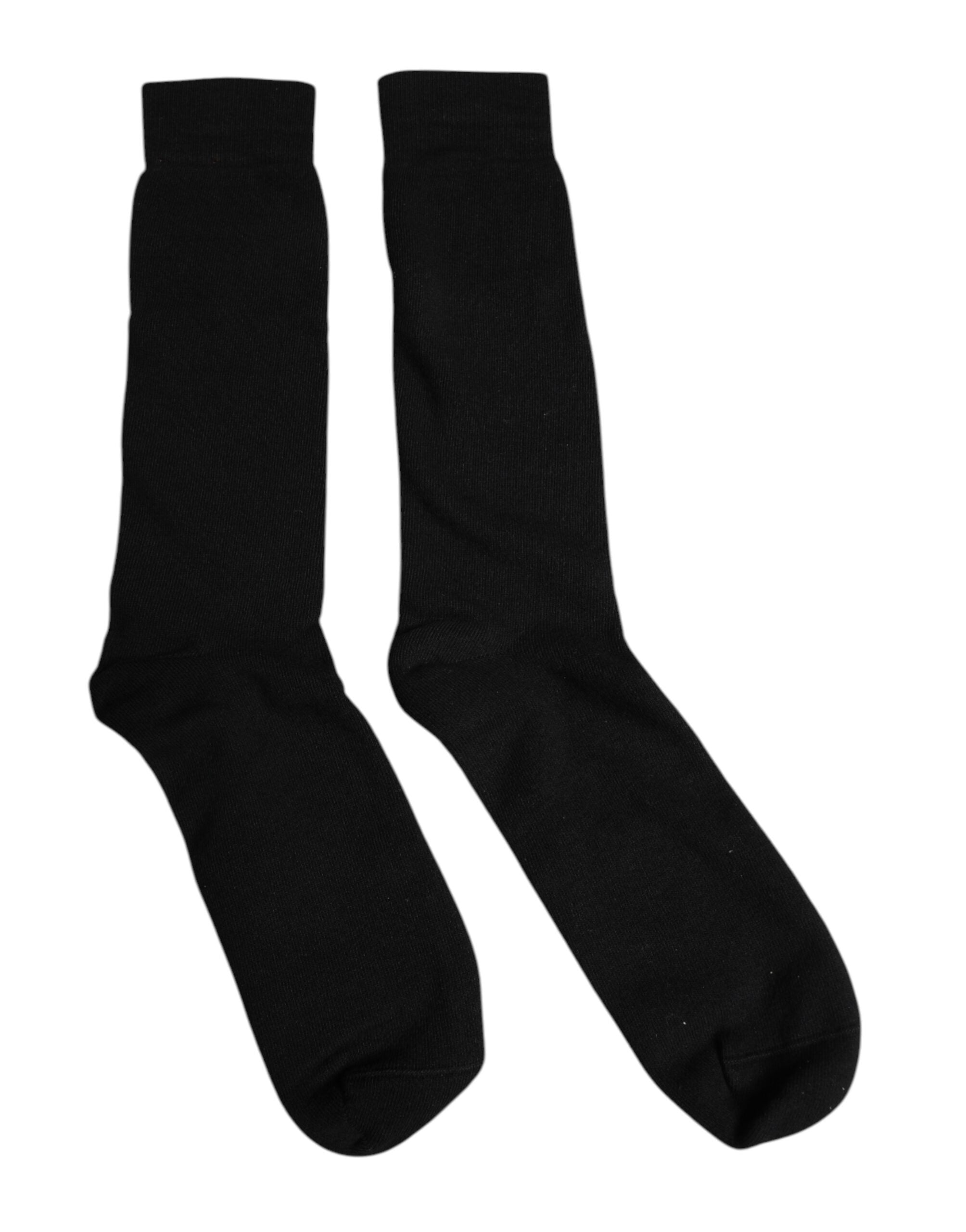 Dolce &amp; Gabbana Black Solid Cotton Mid Calf Men Socks
