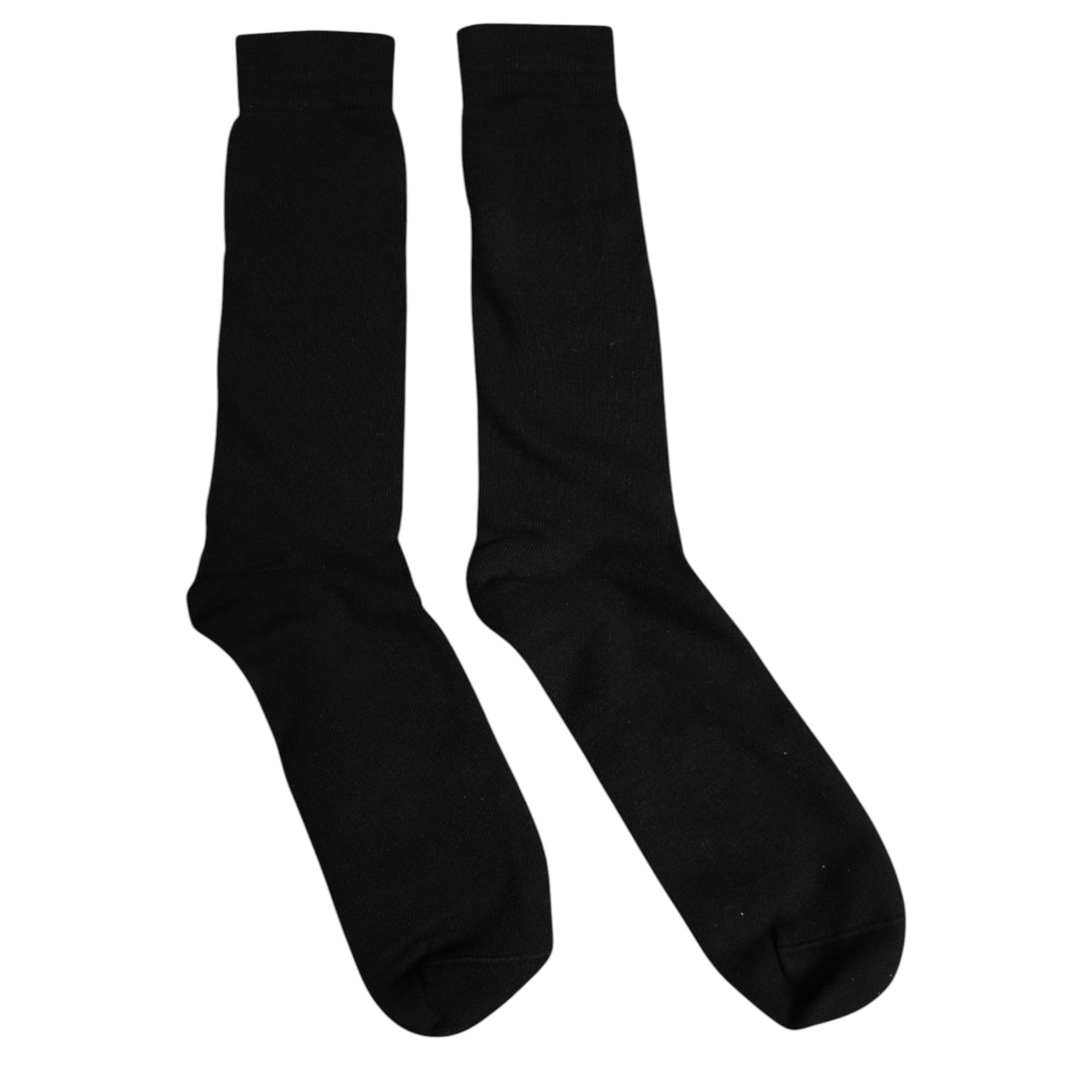 Dolce &amp; Gabbana Black Solid Cotton Mid Calf Men Socks