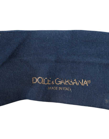 Dolce &amp; Gabbana Blue Cotton DG Logo Over The Calf Socks