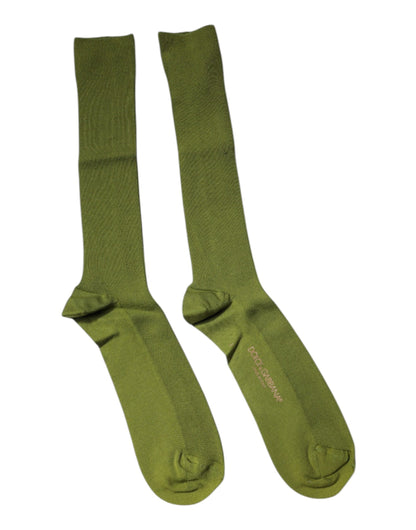 Dolce &amp; Gabbana Green Cotton Logo Over The Calf Socks