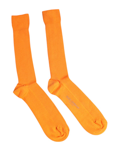 Dolce &amp; Gabbana Orange Cotton Logo Over The Calf Socks