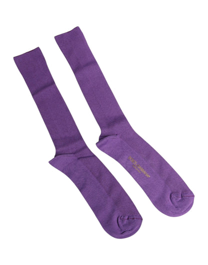 Dolce &amp; Gabbana Purple Cotton Logo Over The Calf Socks