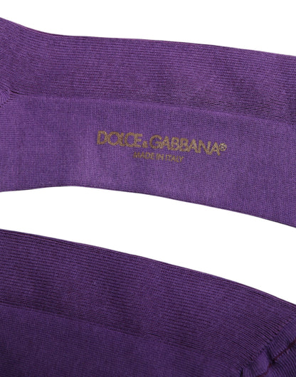 Dolce &amp; Gabbana Purple Cotton Logo Over The Calf Socks