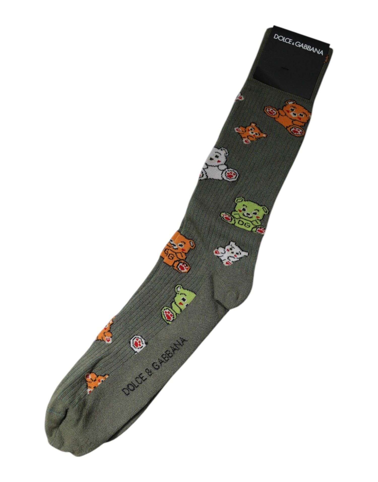 Dolce &amp; Gabbana Green Nylon DG Bear Printed Mid Calf Socks