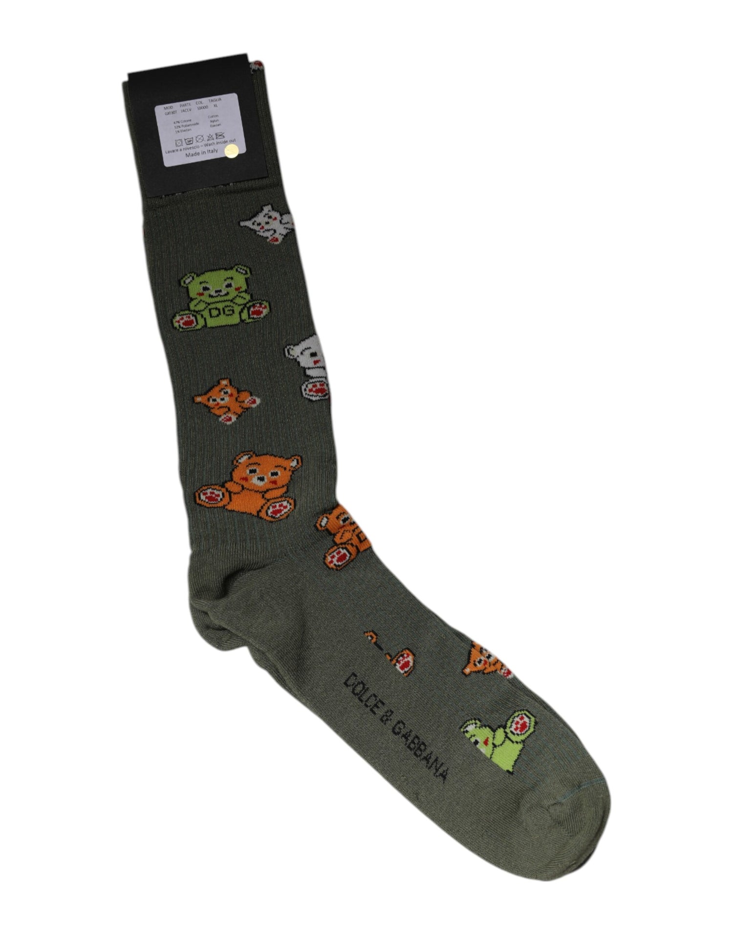 Dolce &amp; Gabbana Green Nylon DG Bear Printed Mid Calf Socks