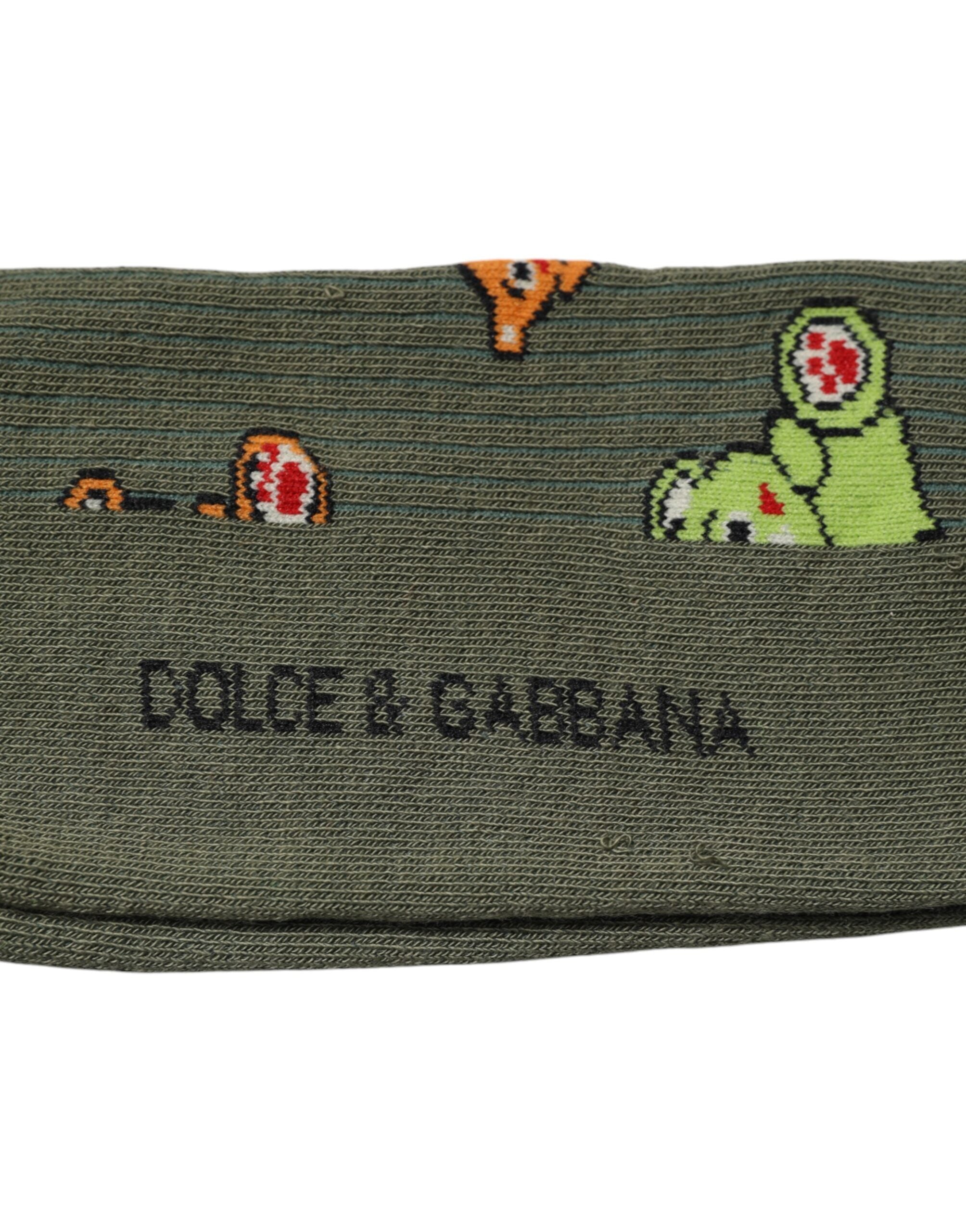 Dolce &amp; Gabbana Green Nylon DG Bear Printed Mid Calf Socks