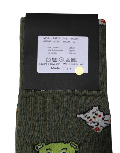 Dolce &amp; Gabbana Green Nylon DG Bear Printed Mid Calf Socks