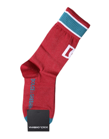 Dolce &amp; Gabbana Red Cotton DG Logo Print Mid Calf Socks