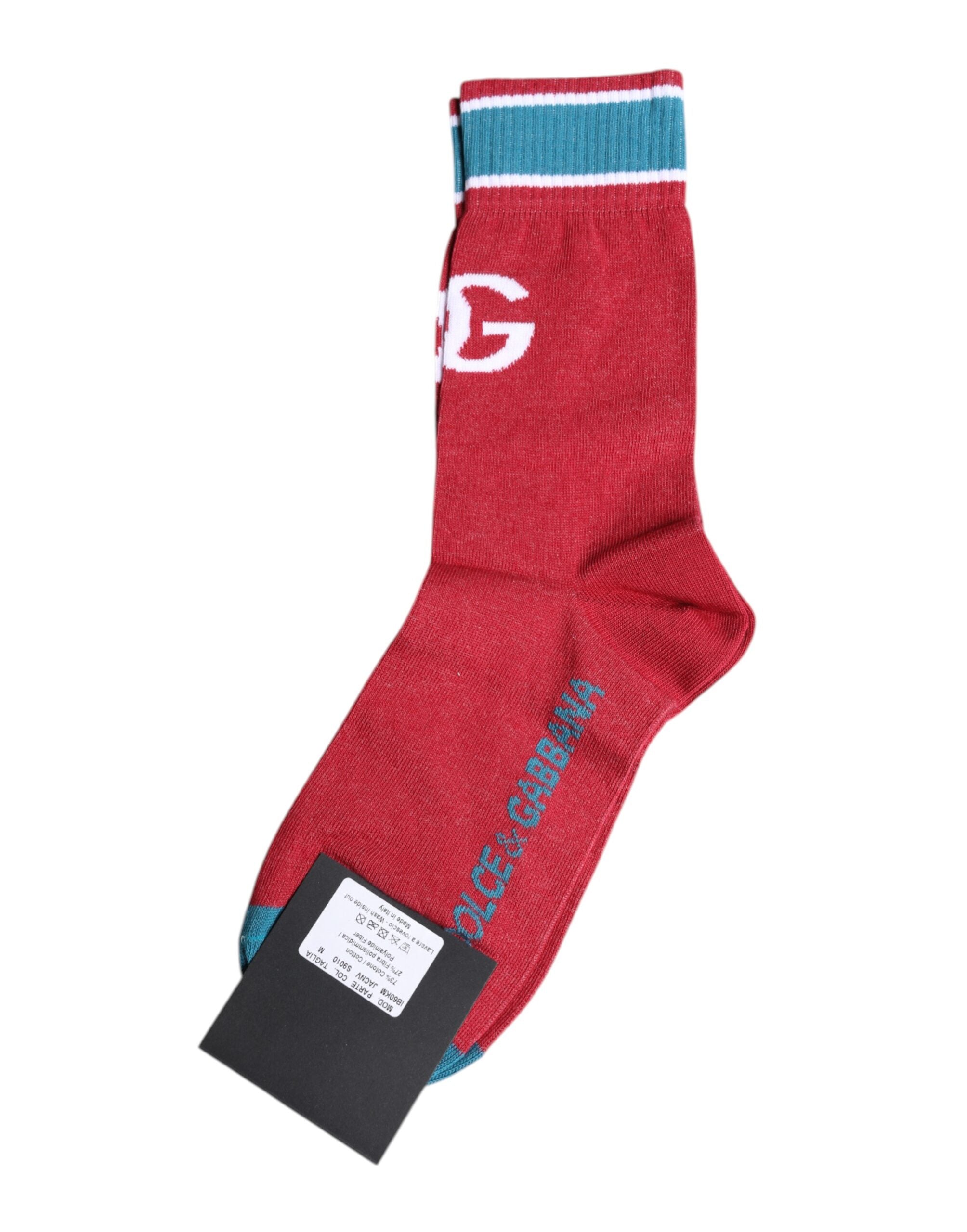 Dolce &amp; Gabbana Red Cotton DG Logo Print Mid Calf Socks