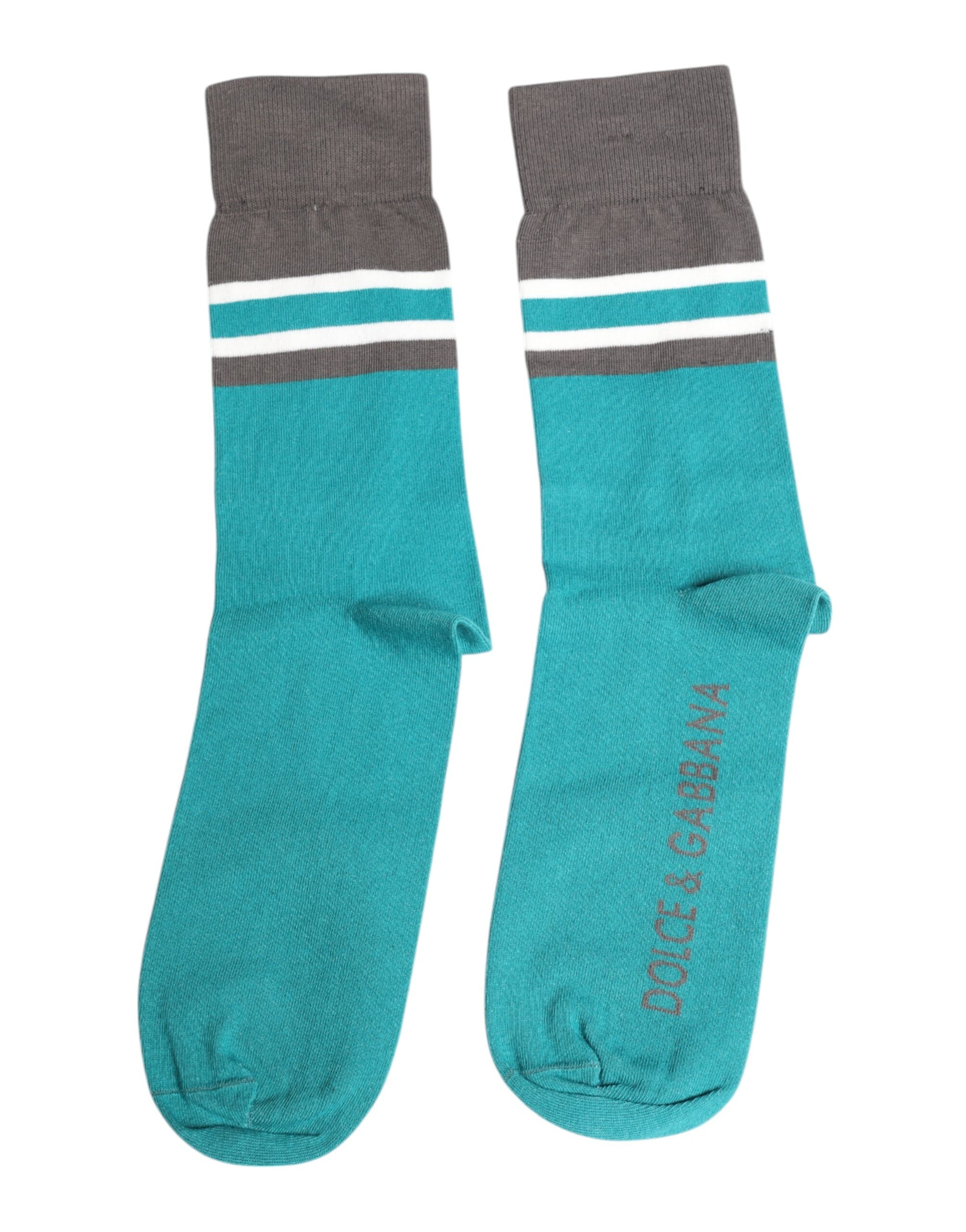 Dolce &amp; Gabbana Green Gray Stretch DG Logo Mid Calf Socks