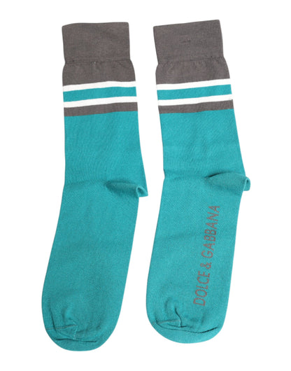 Dolce &amp; Gabbana Green Gray Stretch DG Logo Mid Calf Socks