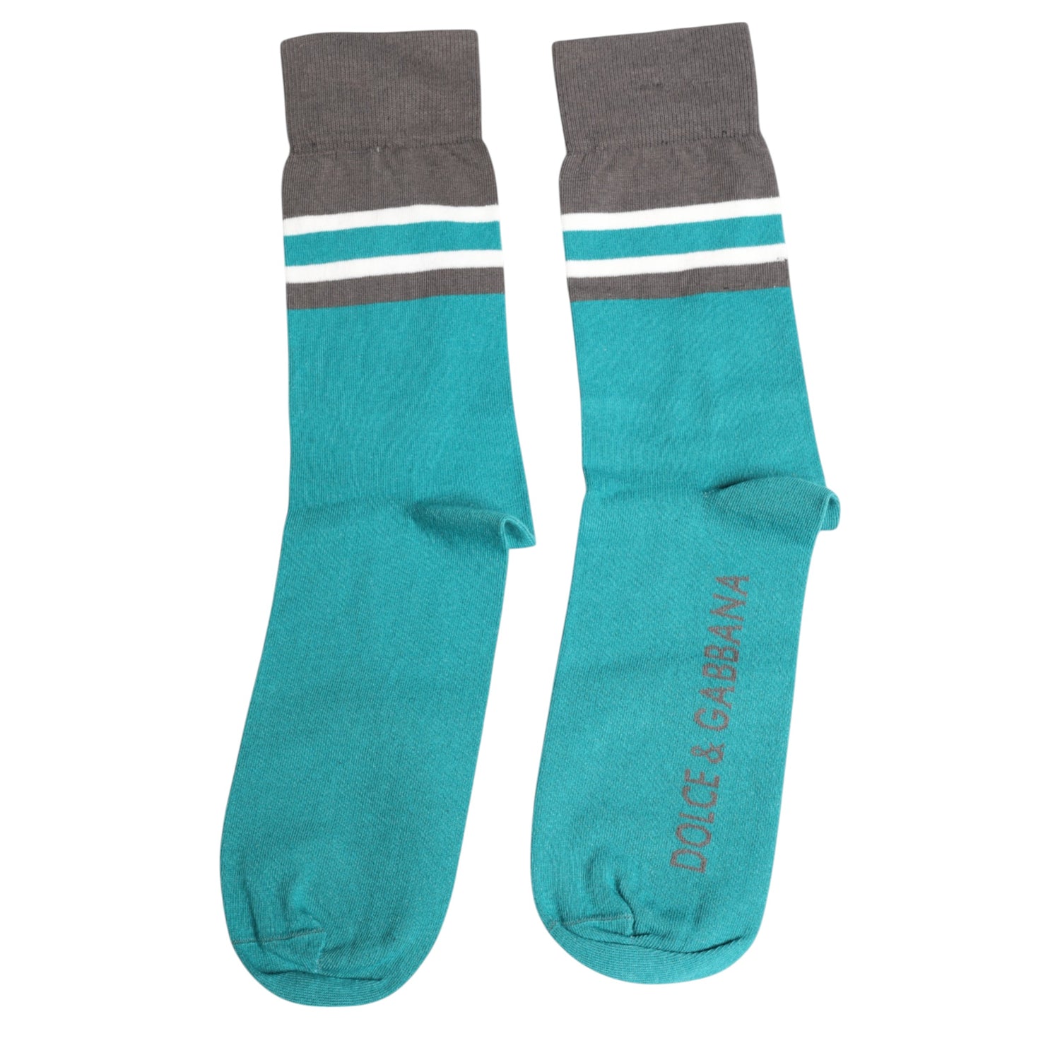 Dolce &amp; Gabbana Green Gray Stretch DG Logo Mid Calf Socks