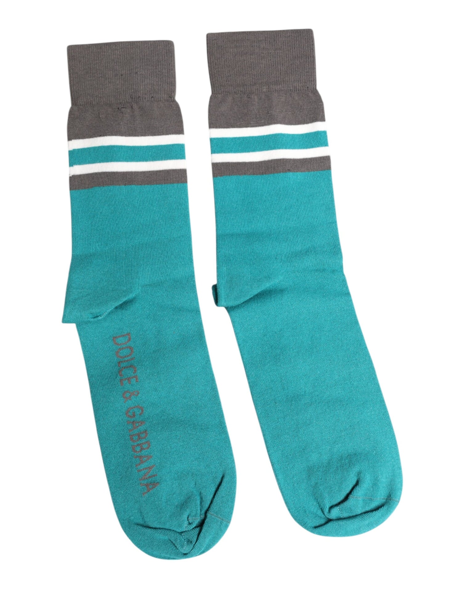 Dolce &amp; Gabbana Green Gray Stretch DG Logo Mid Calf Socks