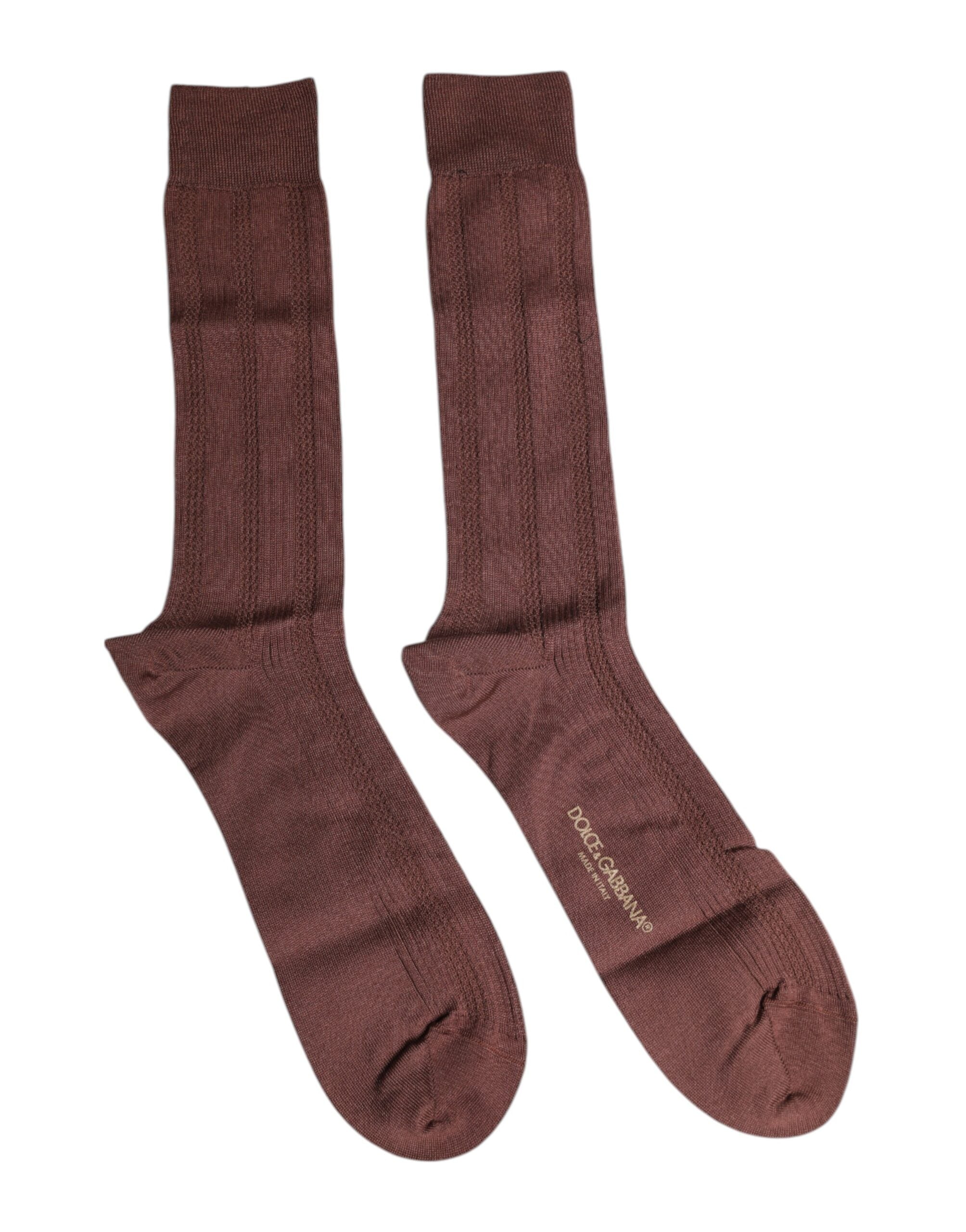 Dolce &amp; Gabbana Brown Stretch Logo Print Mid Calf Socks