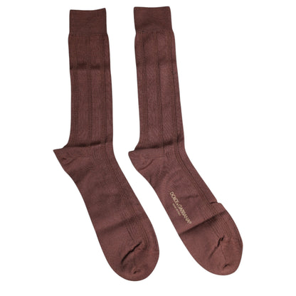 Dolce &amp; Gabbana Brown Stretch Logo Print Mid Calf Socks