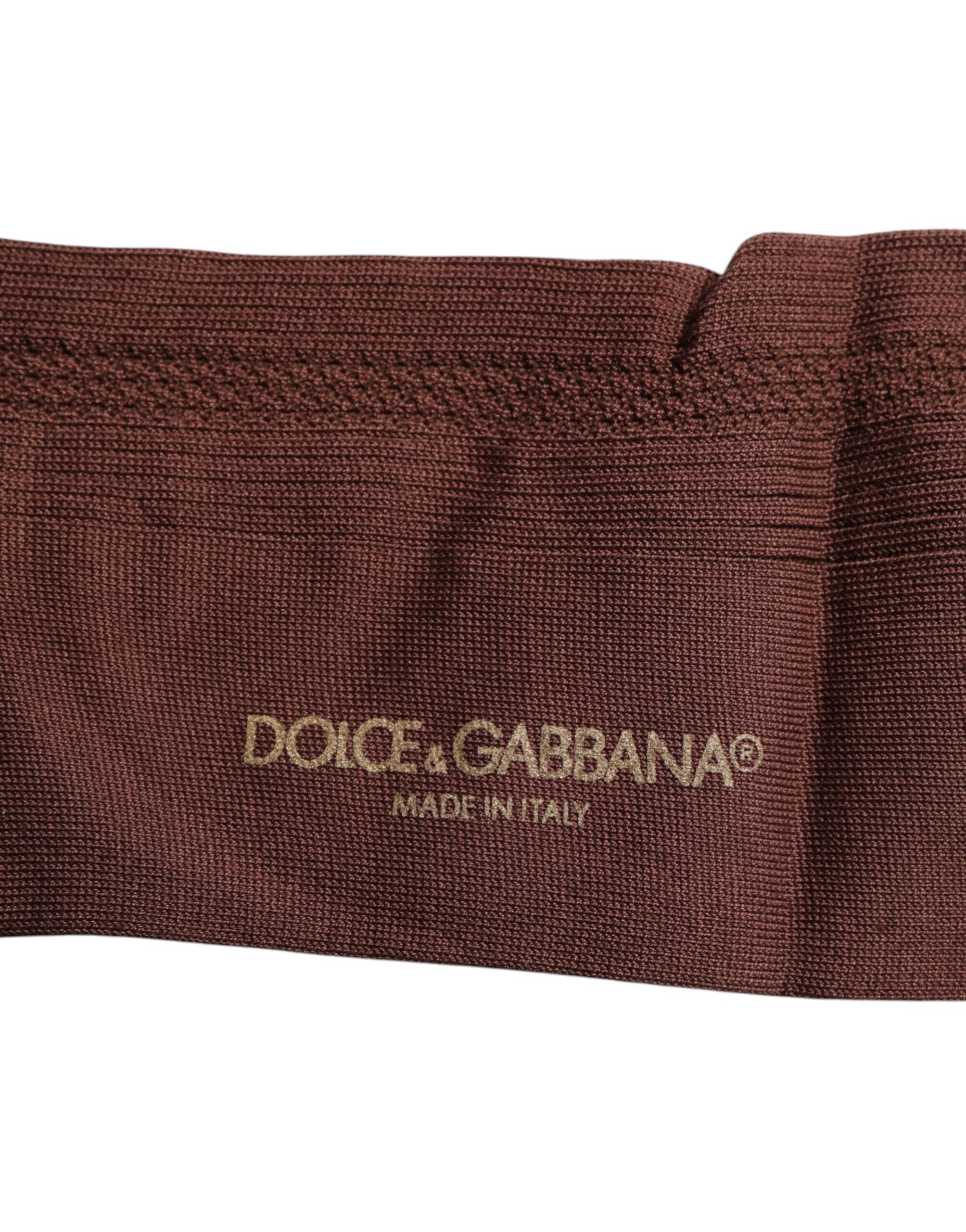 Dolce &amp; Gabbana Brown Stretch Logo Print Mid Calf Socks