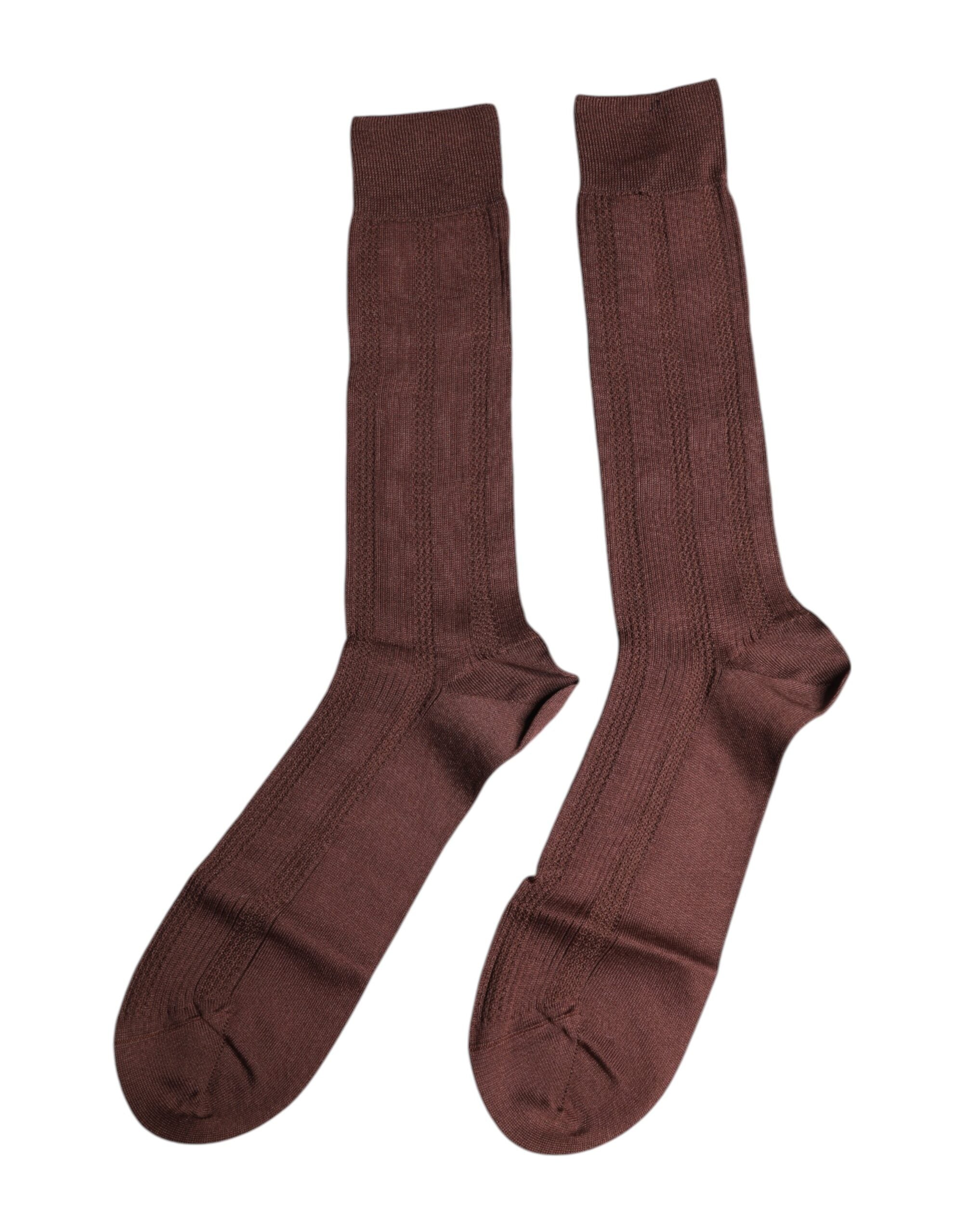 Dolce &amp; Gabbana Brown Stretch Logo Print Mid Calf Socks