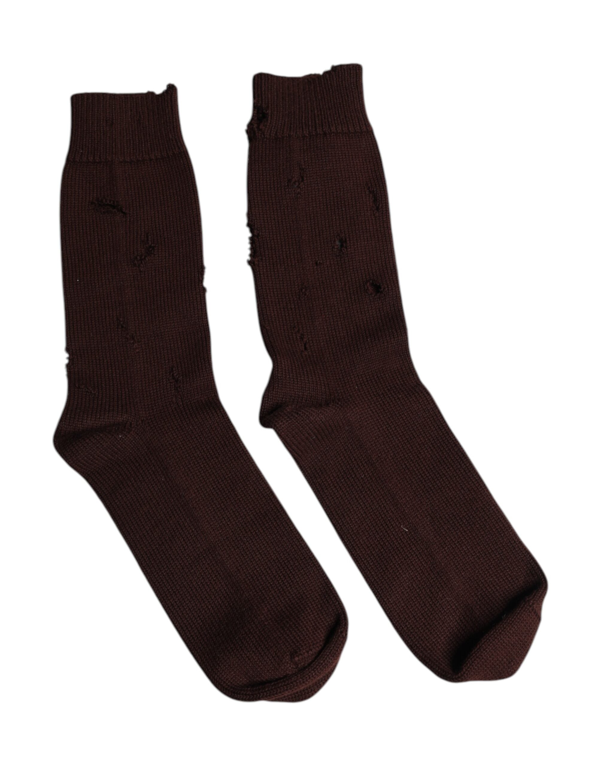 Dolce &amp; Gabbana Brown Solid Cotton Stretch Mid Calf Socks