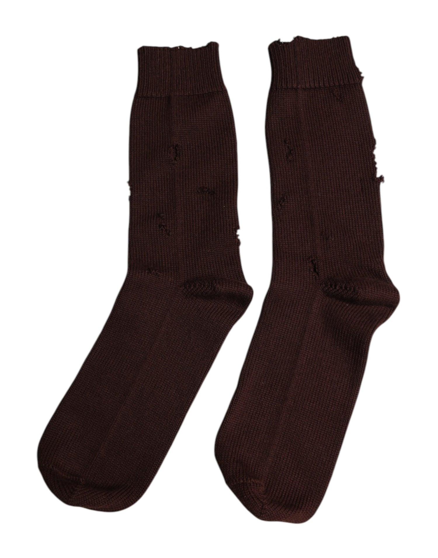 Dolce &amp; Gabbana Brown Solid Cotton Stretch Mid Calf Socks