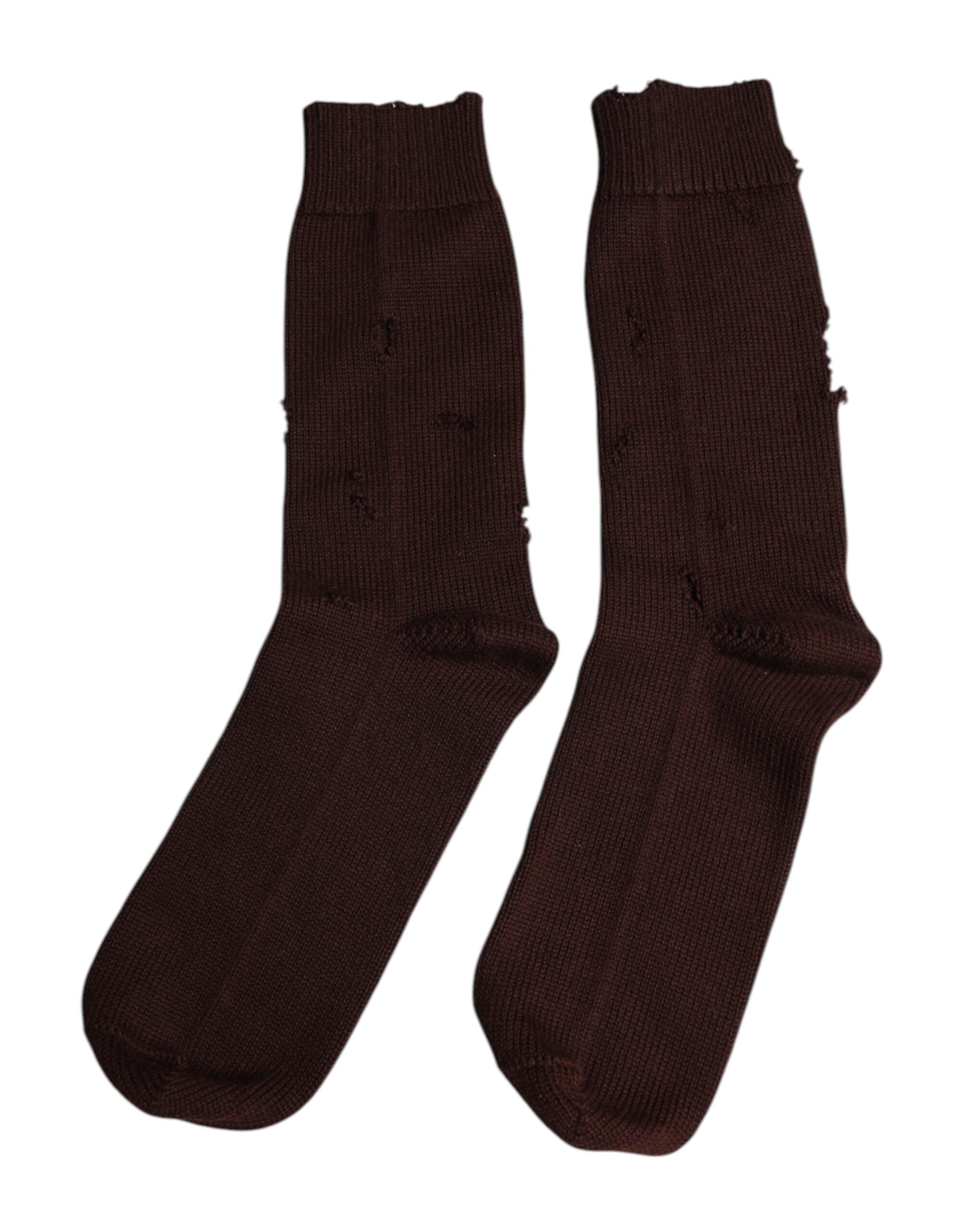 Dolce &amp; Gabbana Brown Solid Cotton Stretch Mid Calf Socks