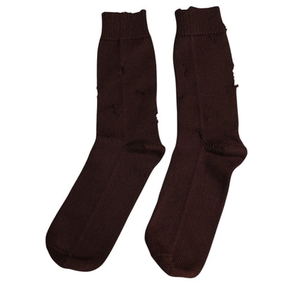 Dolce &amp; Gabbana Brown Solid Cotton Stretch Mid Calf Socks
