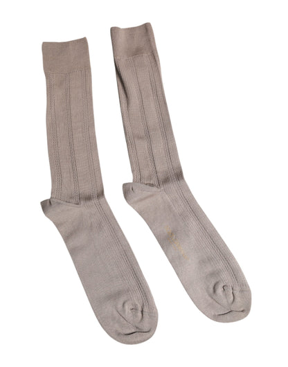 Dolce &amp; Gabbana Brown Cotton Stretch Logo Over Calf Socks
