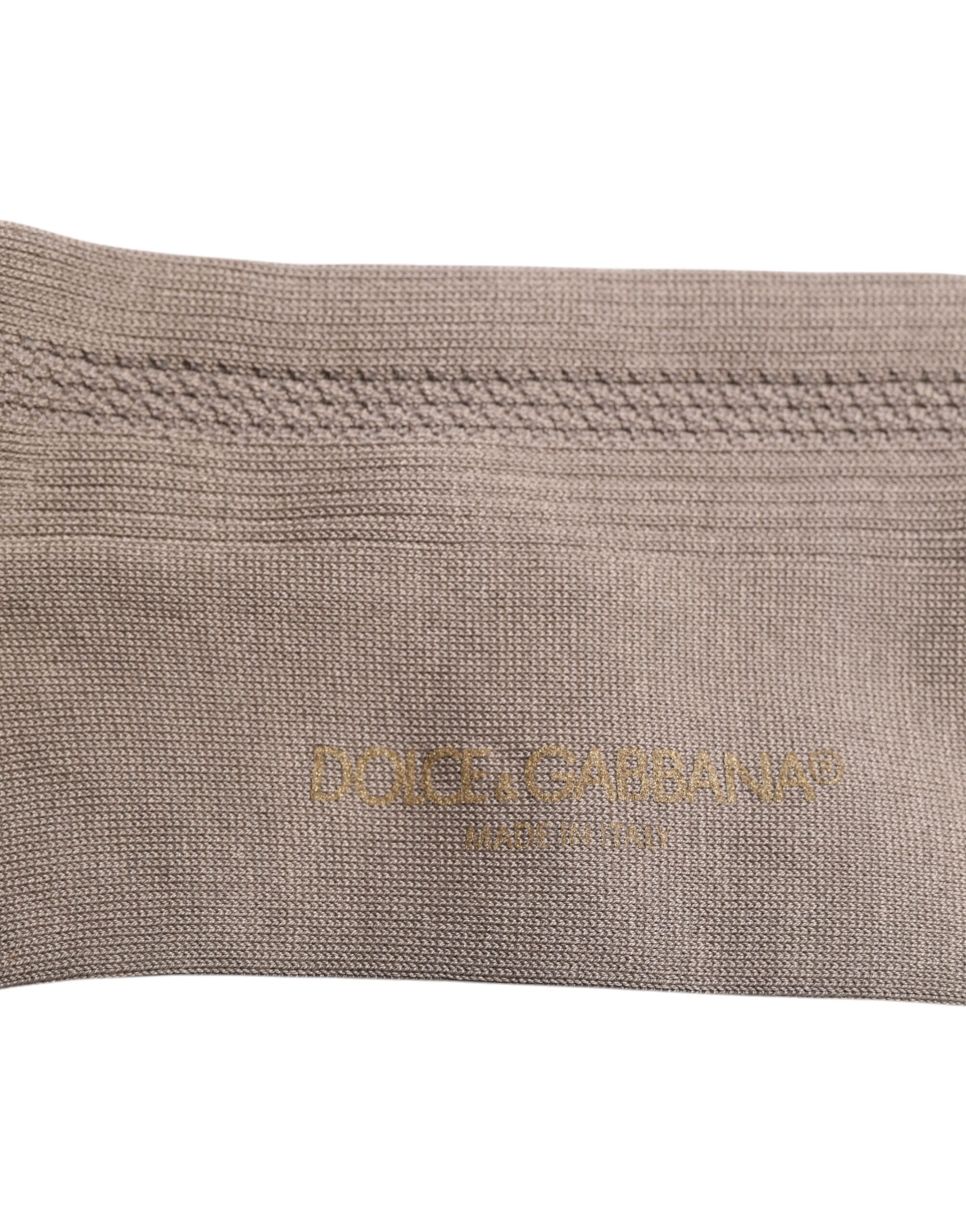 Dolce &amp; Gabbana Brown Cotton Stretch Logo Over Calf Socks