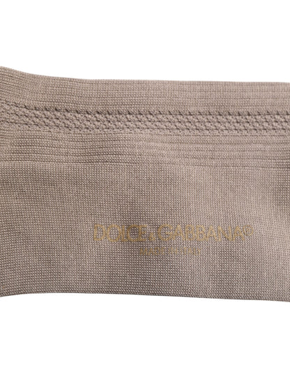 Dolce &amp; Gabbana Brown Cotton Stretch Logo Over Calf Socks