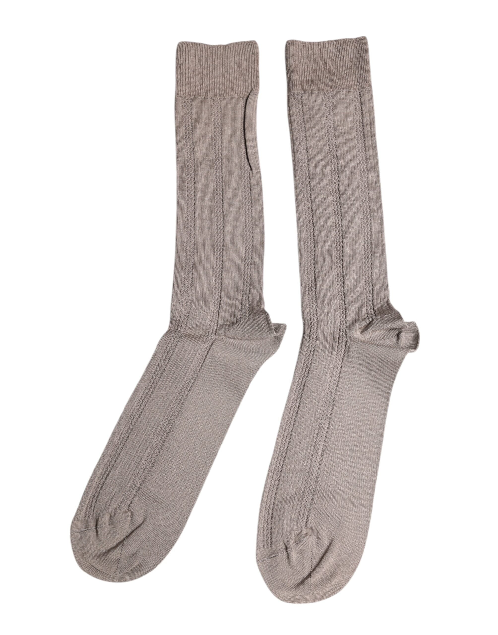 Dolce &amp; Gabbana Brown Cotton Stretch Logo Over Calf Socks
