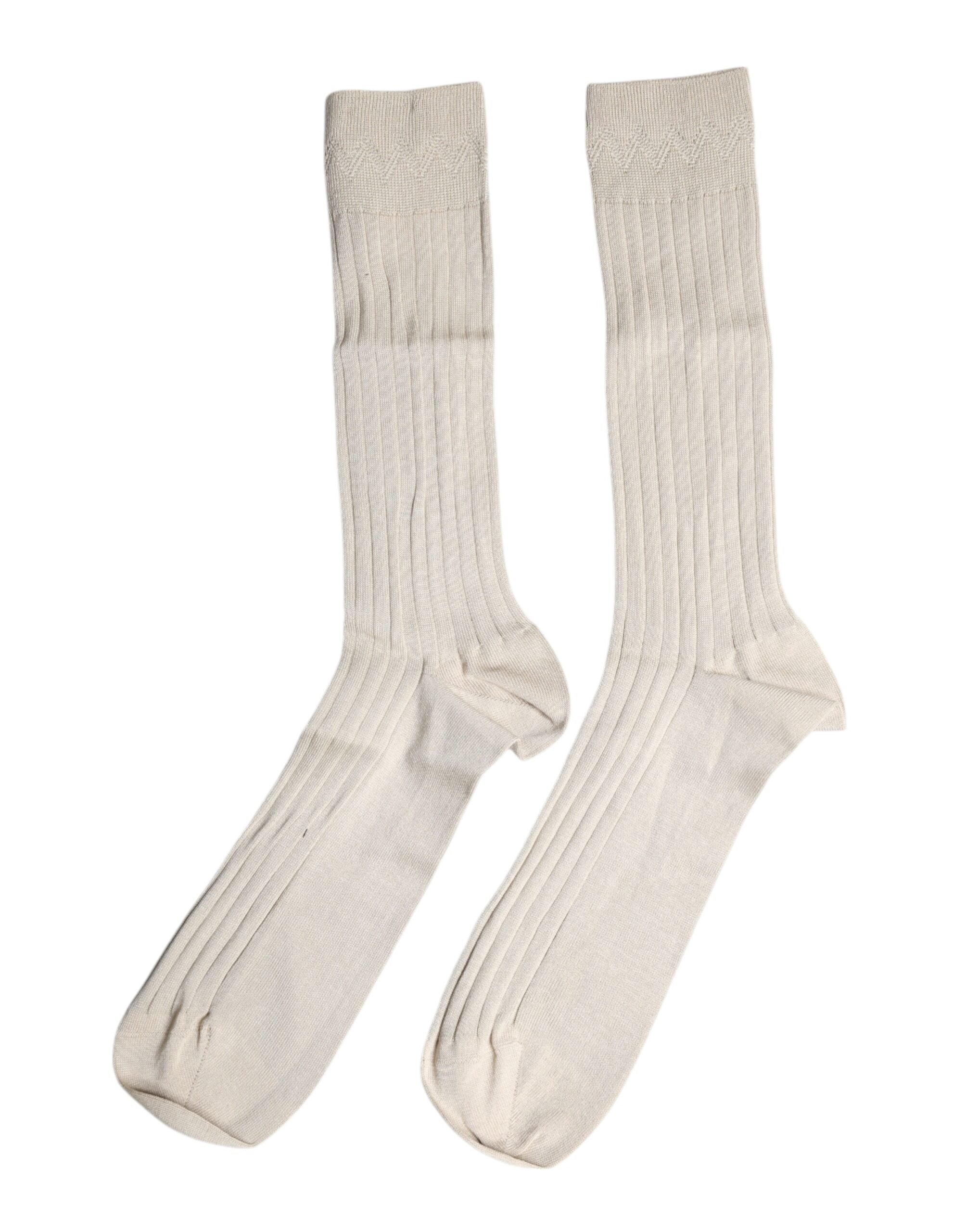 Dolce &amp;amp; Gabbana Beige Strumpor i Bomull med Stretchig Logotyp, Halvvadd