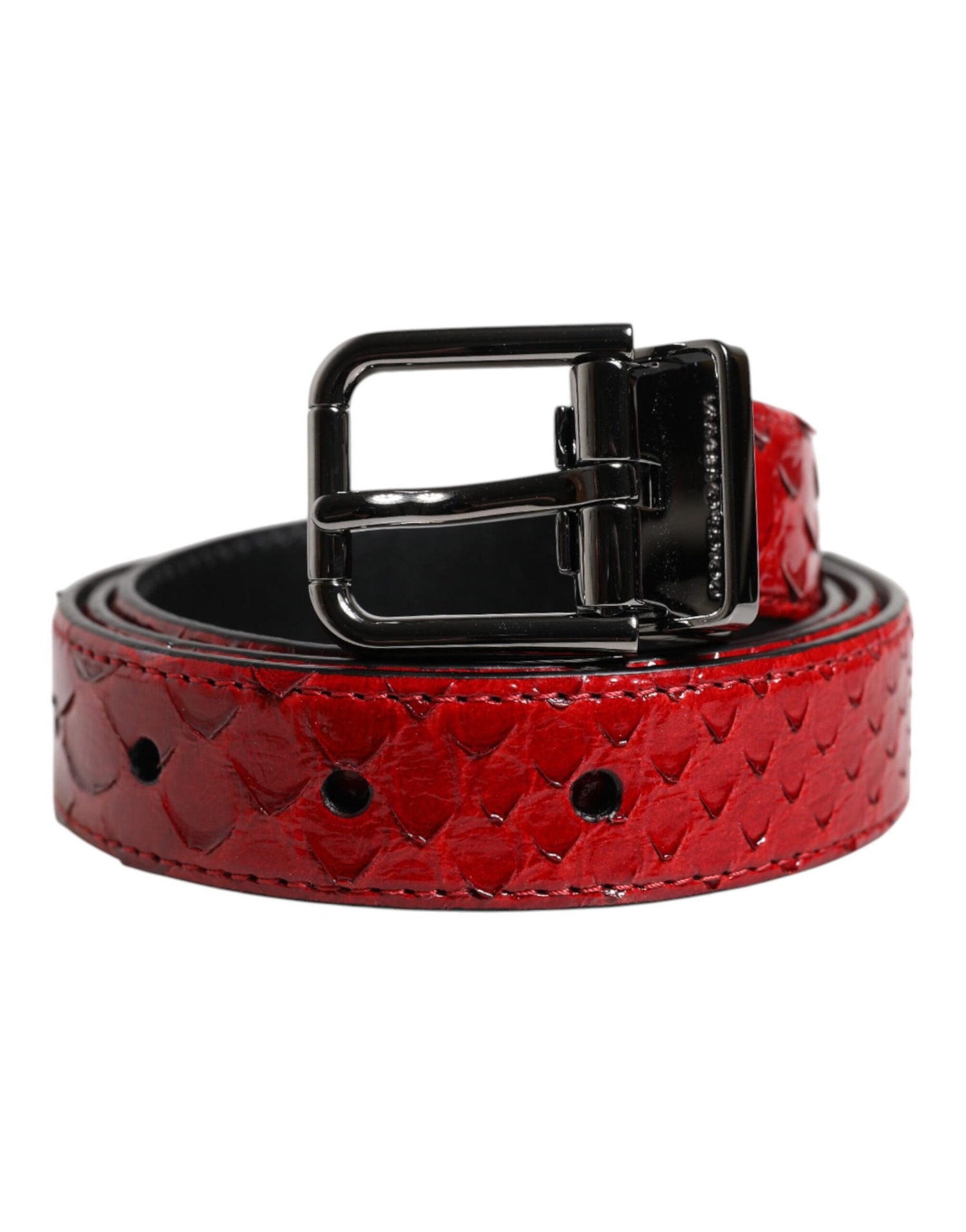 Dolce &amp; Gabbana Red Exotic Leather Brass Metal Buckle Belt