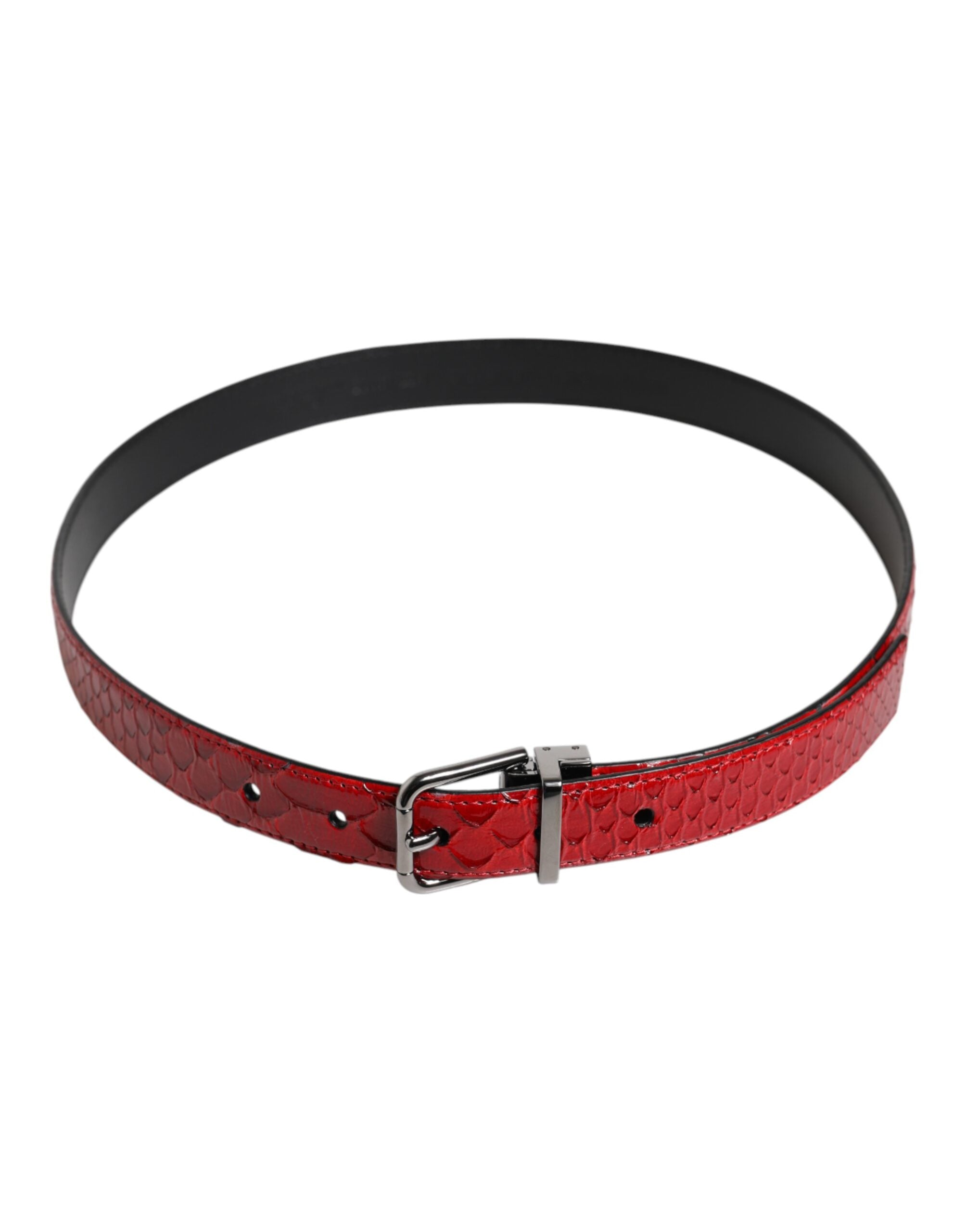 Dolce &amp; Gabbana Red Exotic Leather Brass Metal Buckle Belt