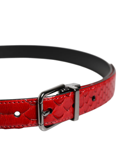 Dolce &amp; Gabbana Red Exotic Leather Brass Metal Buckle Belt