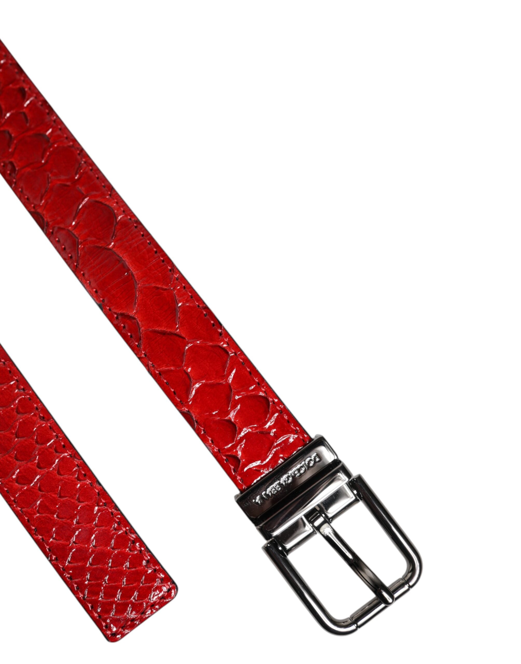 Dolce &amp; Gabbana Red Exotic Leather Brass Metal Buckle Belt