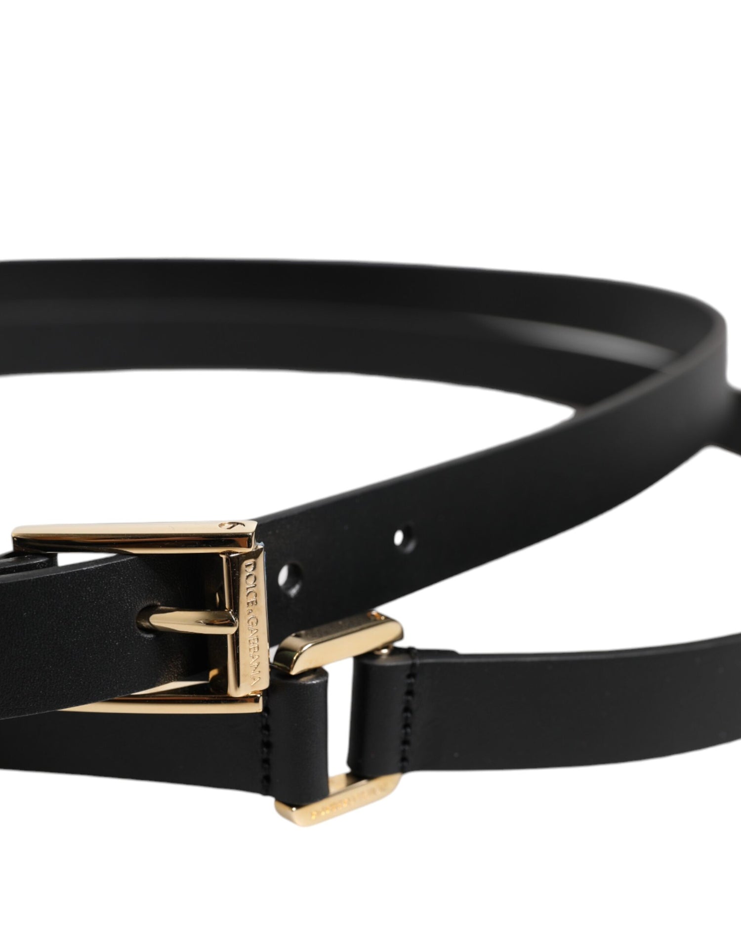 Dolce &amp;amp; Gabbana Svart Klassiskt Guldfärgat Metallbälte med Logotypspänne